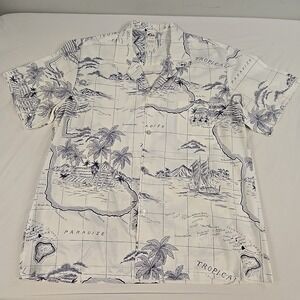 Vintage Hawaiian Shirt Mens XL Made In Hawaii White And Navy Island Map